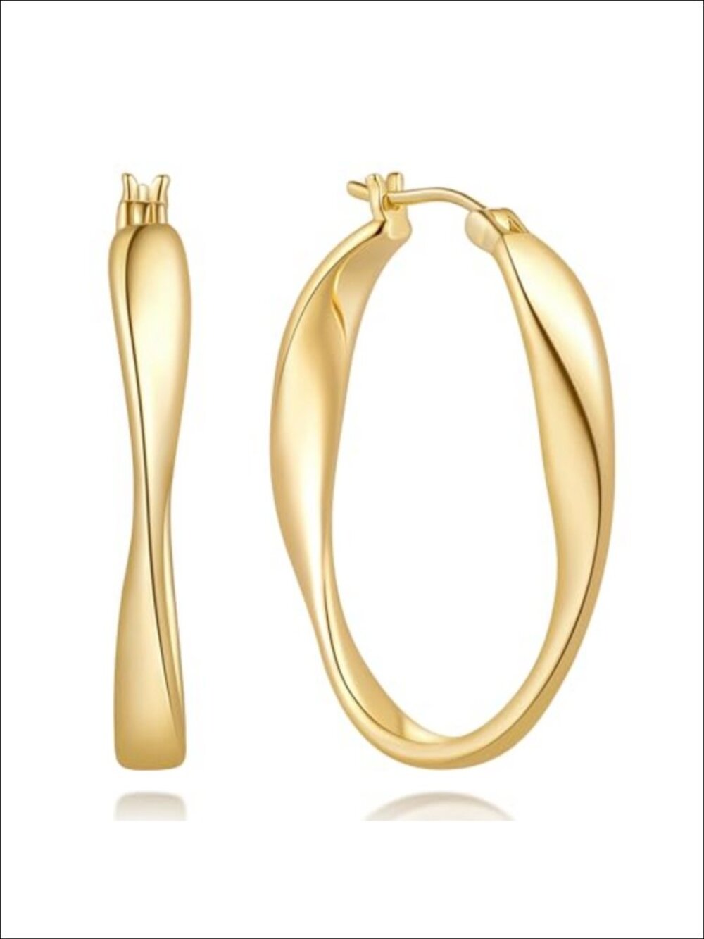 14K Gold Plated Twisted Hoop Earrings Hinged 30mm